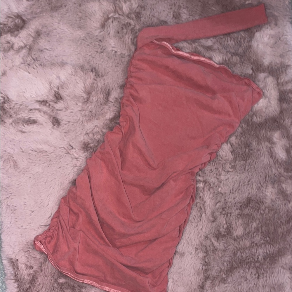 One-Shoulder Ruched Dress in Coral